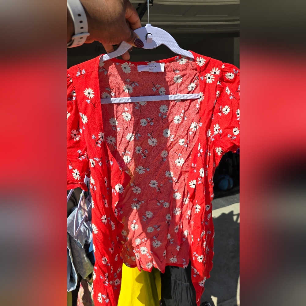 Red Elodie button-up blouse